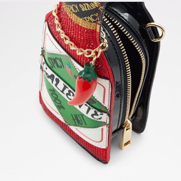 NWT ALDO Saucy Hot-Sauce Crossbody Bag - Black & Red - Picture 3 of 14